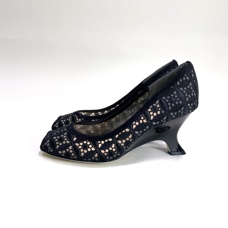 チュールオープントゥウェッジパンプス / Tule open toe wedge pumps L0267 (BLACK)