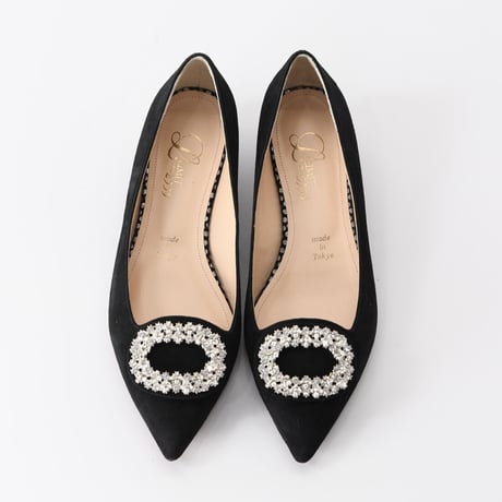 ビジューバックルフラットシューズ / Bijou buckle flat shoes L0223（BLACK/S）