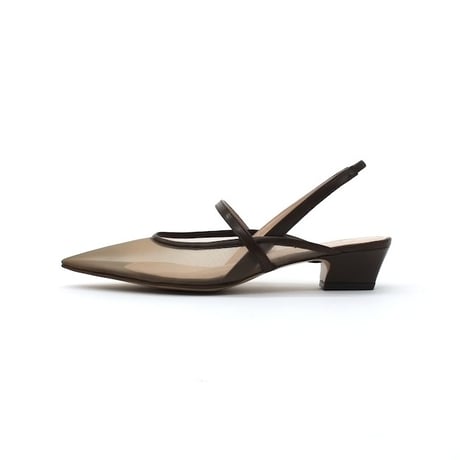チュールスリングバッグパンプス / tulle slingback pumps L0296 BROWN/C