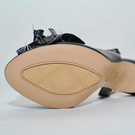 ランダムボリュームサテンリボンバックスリングサンダル/random volume satin ribbon back sling sandals L0281(BLACK)