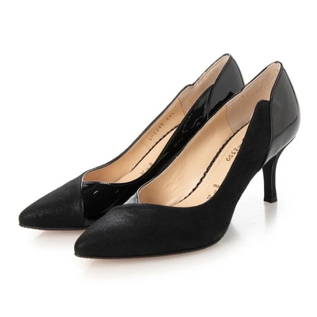 コンビネーションエナメルポインテットトゥパンプス/Combination enamel pointed toe pumps  L0241 （BLACK）