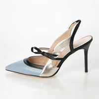 リボンポインテットトゥピンヒールバックスリング/Ribbon pointed toe pin heel back sling L0255 (L.BLUE/C）