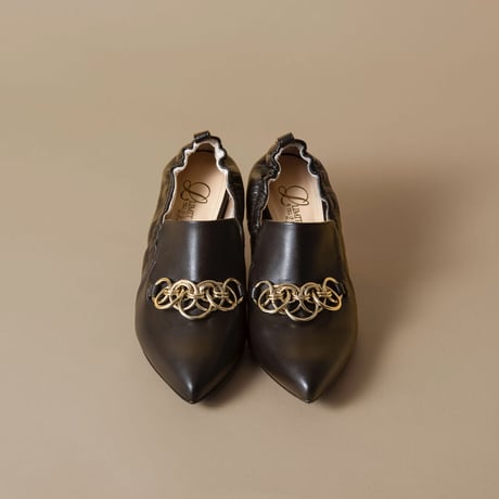 チェーンデザインシャーリングヒールパンプス/Pointed toe ring chain design shirring heel pumps L0236（D.BROWN）