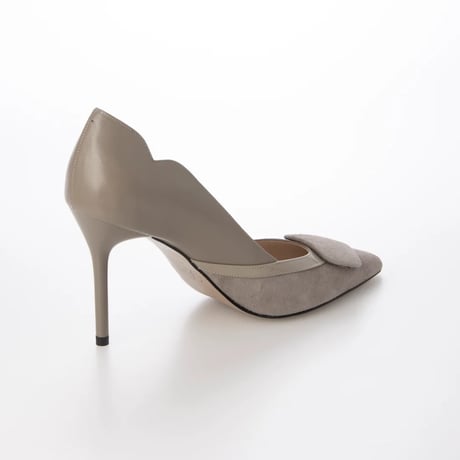 革巻プレートポインテットトゥデザインピンヒールパンプス/Leather plate pointed toe stiletto heel pumps L0258 (GREY)