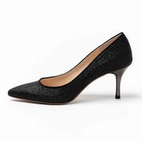 グリッターメッシュメタルヒールパンプス 7cm/Glitter mesh metal heel pumps L0234 (BLACK）