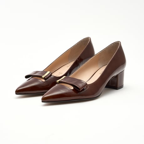 ポインテッドデザインチャンキーパンプス/ Pointed design chunky heel pumps L0280 (DARK BRWON)