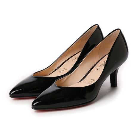 Vカットエナメルパンプス/ V-cut enamel pumps L0113（BLACK/E）