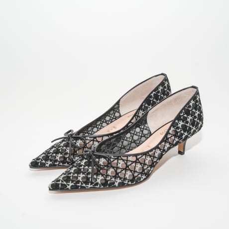 ポインテッドリボンチュールパンプス/ Pointed ribbon tulle pumps L0273 (BLACK/C)