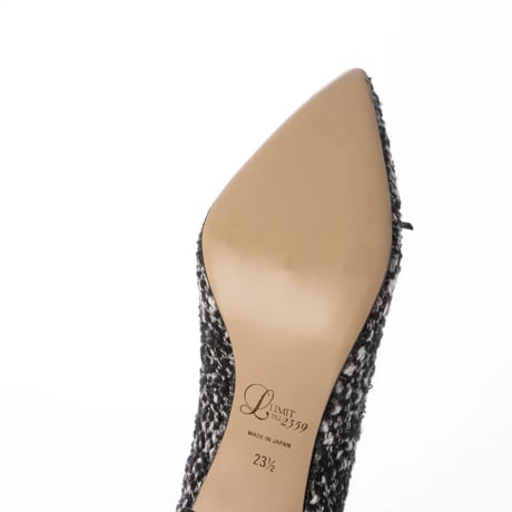 ポインテットトゥリボンツィードコンビネーションパンプス/Pointed toe ribbon combination tweed pumps L0260 (BLACKツィード)
