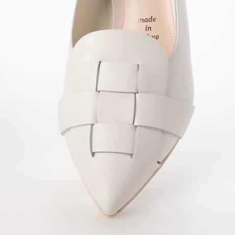 ポインテッドメッシュバックバンドパンプス/Pointed mesh back band pump L0242 (WHITE）