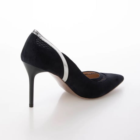 チュールコンビネーションポインテッドヒールパンプス/Tulle combination pointed heel pumps L0240 （NAVY）