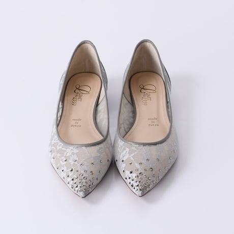 ラインストーンチュールフラットパンプス / Rhinestone tulle flat pumps L0218 (L.GRAY）