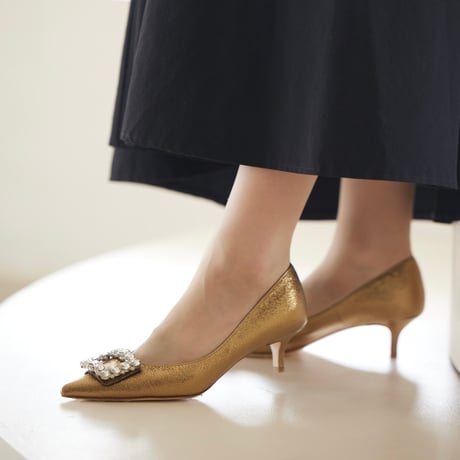 ビジューバックルポインテッドパンプス / Bijou buckle pointed pumps L0268 (B.GOLD)