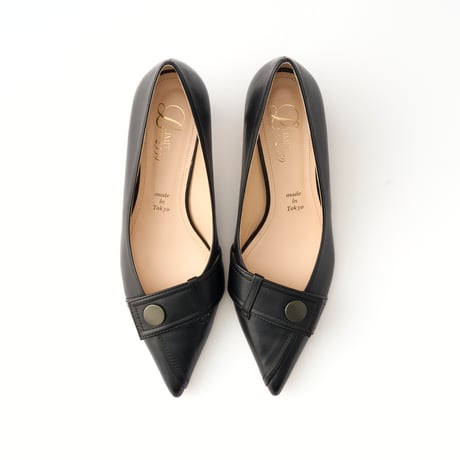 メタルボタンモチーフポインテットパンプス/Metal button motif pointed pumps L0283 (BLACK)