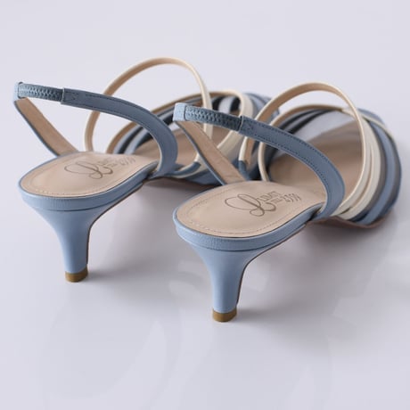 チュールコンビネーションスリングバックヒールパンプス / Tulle combination sling back heel pumps L0216 (BLUE）