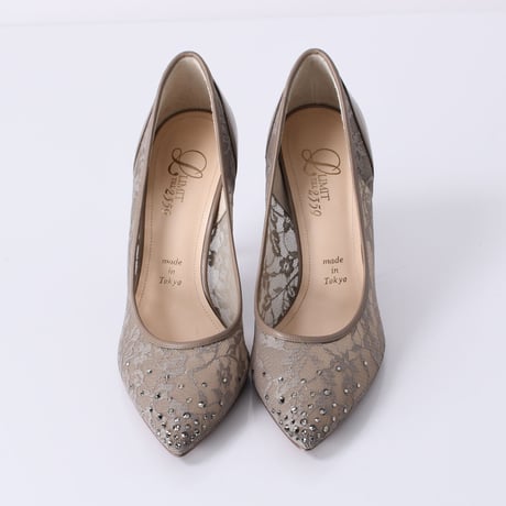 ラインストーンチュールヒールパンプス / Rhinestone tulle heel pumps L0210 (OAK）