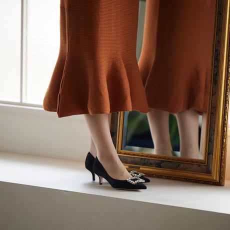 ビジューバックルポインテッドパンプス / Bijou buckle pointed pumps L0268 (BLACK)
