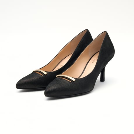 メタルプレート付ポインテッドパンプス/Metal plate pointed pumps L0282 (BLACK)