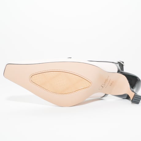 細スクエアラインストーン美錠付バックスリング/ Thin square rhinestone buckle sling back L0278 (IVORY/BLACK)
