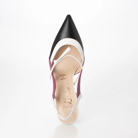 リボンポインテットトゥピンヒールバックスリング/Ribbon pointed toe pin heel back sling L0255 (BLACK/C）