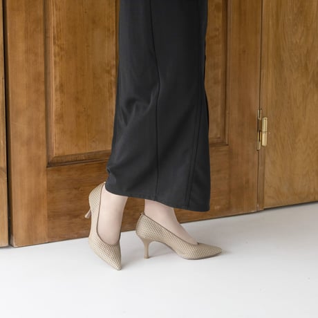 メッシュチュールポインテッドパンプス/Mesh tulle pointed pumps L0239（BEIGE）