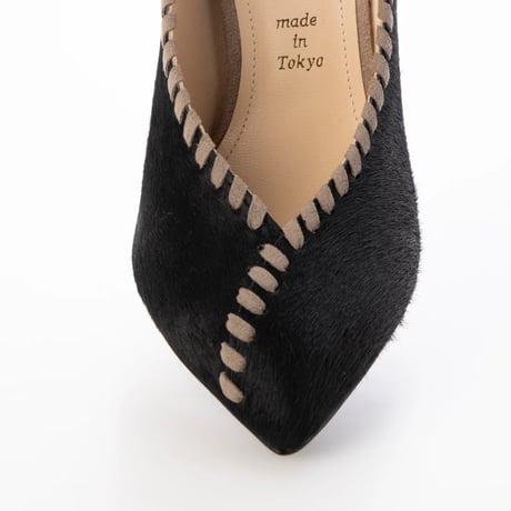 ポニーレザーデザインポインテットトゥパンプス/Pony leather design pointed toe pumps L0259 (BLACK)