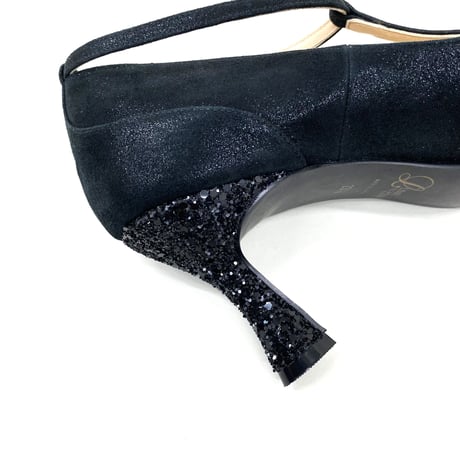 Tストラップ  ポインテット  グリッターヒール  パンプス/T-strap pointed toe glitter heel pumps L0111A  (BLACK)