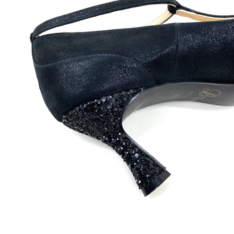 Tストラップ ポインテット グリッターヒール パンプス/T-strap pointed