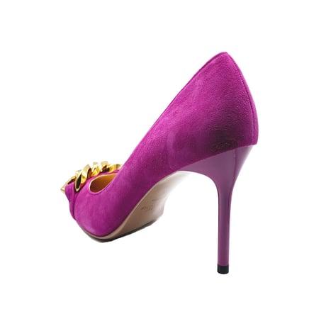 チェーンデザインポインテッドヒールパンプス/Chain design pointed heel pumps L0214 (PINK/S）