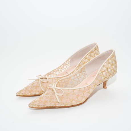 ポインテッドリボンチュールパンプス/ Pointed ribbon tulle pumps L0273 (IVORY/C)