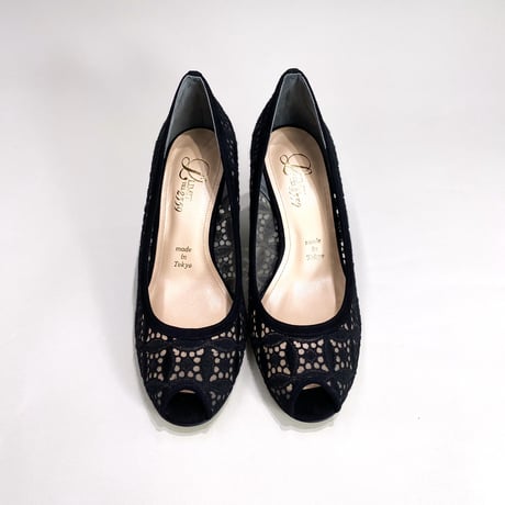 チュールオープントゥウェッジパンプス / Tule open toe wedge pumps L0267 (BLACK)