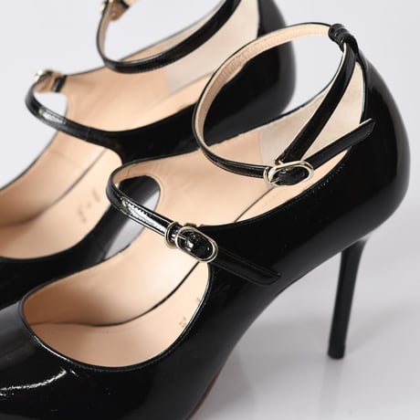 ポインテッドトゥストラップヒールパンプス / Pointed toe strap heel pumps L0211(BLACK）