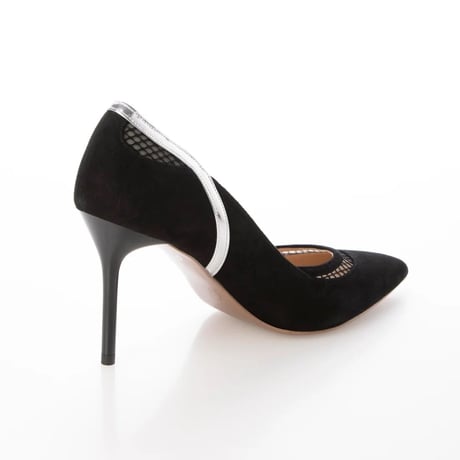 チュールコンビネーションポインテッドヒールパンプス/Tulle combination pointed heel pumps L0240 （BLACK）