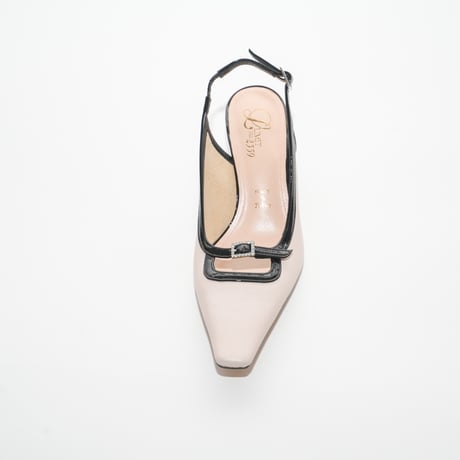 細スクエアラインストーン美錠付バックスリング/ Thin square rhinestone buckle sling back L0278 (IVORY/BLACK)