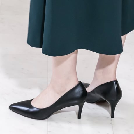 ロングノーズヒールパンプス/ Long nose heel pumps L0200 (BLACK）