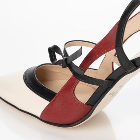 リボンポインテットトゥピンヒールバックスリング/Ribbon Pointed toe pin heel back sling L0255 (IVORY/C）
