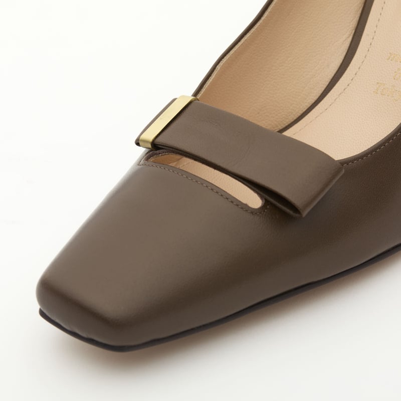 ベルトデザインストレートヒールスクエアパンプス/Belt Design