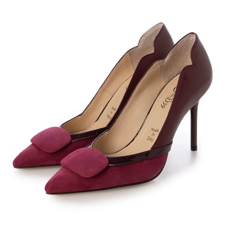 革巻プレートポインテットトゥデザインピンヒールパンプス/Leather plate pointed toe stiletto heel pumps L0258 (WINE)