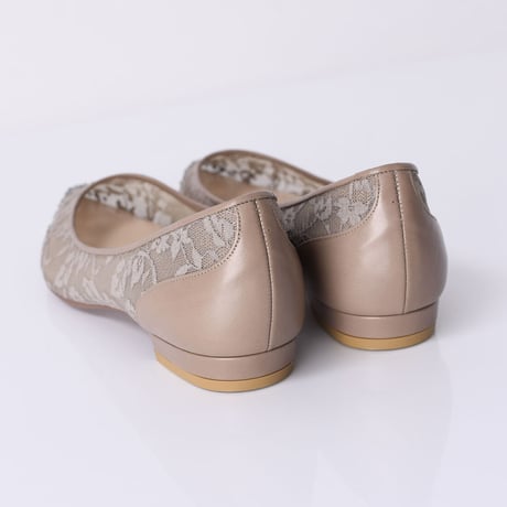 ラインストーンチュールフラットパンプス / Rhinestone tulle flat pumps L0218 (OAK）