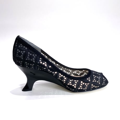 チュールオープントゥウェッジパンプス / Tule open toe wedge pumps L0267 (BLACK)
