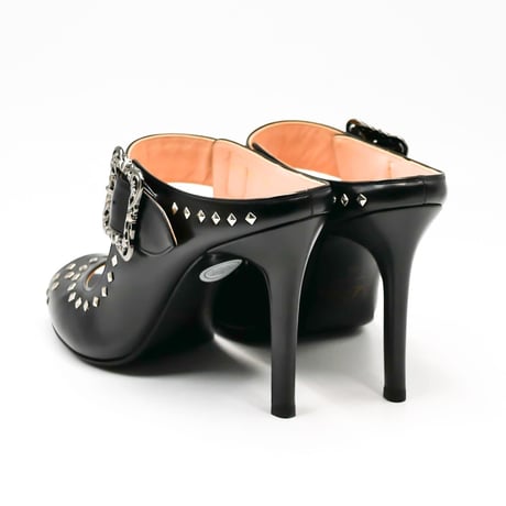 オープントゥスタッズドミュール  / Open toe studded mules L0180 (BLACK）
