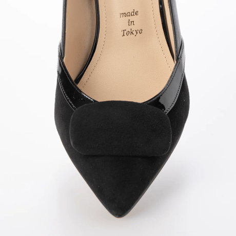 革巻プレートポインテットトゥデザインピンヒールパンプス/Leather plate pointed toe stiletto heel pumps L0258 (BLACK)