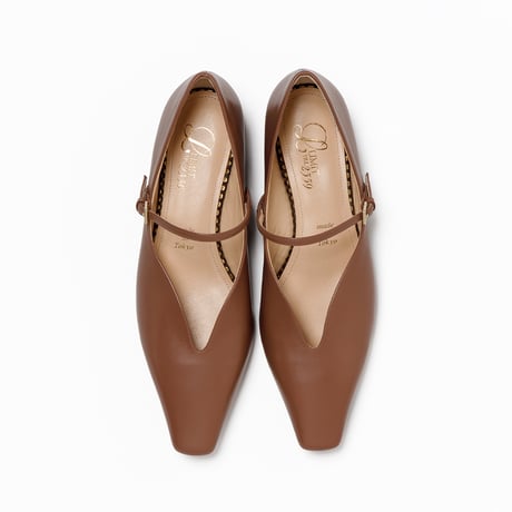 Vカットメリージェーンフラットパンプス/ V-cut Mary Jane Flat Pumps L0294 (PINK BROWN)