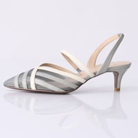 チュールコンビネーションスリングバックヒールパンプス / Tulle combination sling back heel pumps L0216 (GRAY）