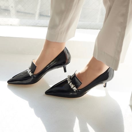 ビジューヒールローファー/Bijou heel loafer L0265 (BLACKG)