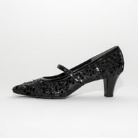 メリージェーンチュールスパンコール六角形ヒールパンプス/mary jane tulle spangle hexagon heel pamps(L0275)BLACK/SP