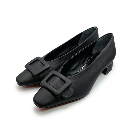 レザーフロントバックルパンプス/Leather front buckle pumps L0226 （BLACK）