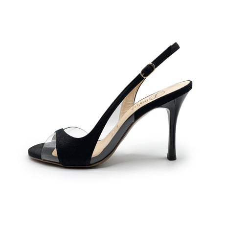 クリアバイアスデザインヒールサンダル/Clear bias design heel sandals L0220 （BLACK）