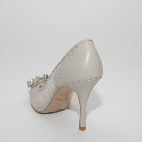 オーバルビジューポインテッドチュールパンプス / Oval bijou pointed tulle pumps L0276  (L.GRAY)