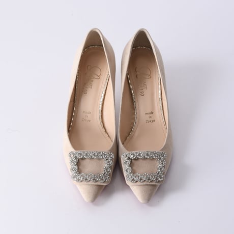 ビジューバックルヒールパンプス / Bijou buckle heel pumps L0221（P.BEIGE/S）